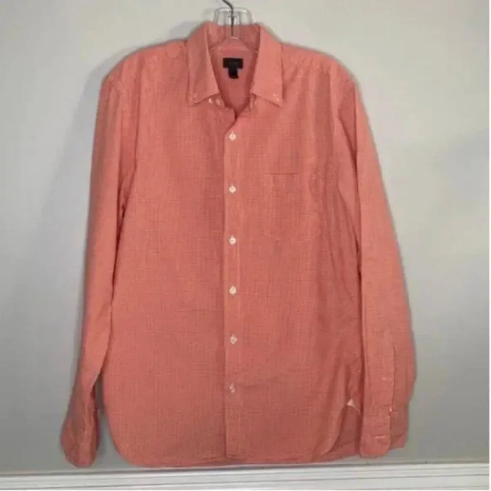 J. Crew Gingham Orange and White Button Down Long Sleeve Shirt Size Medium
